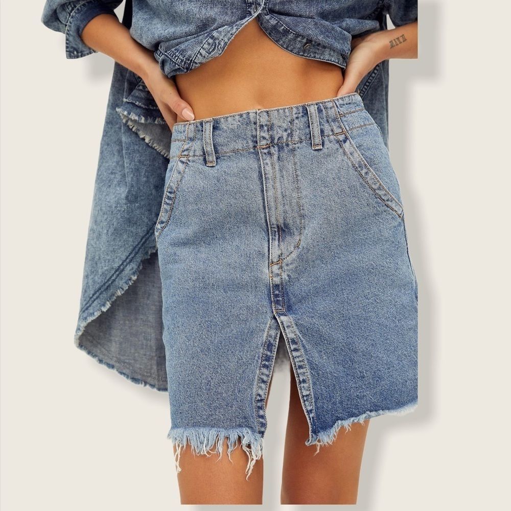 NEW Free People Flora Slouch High Rise Denim Skirt